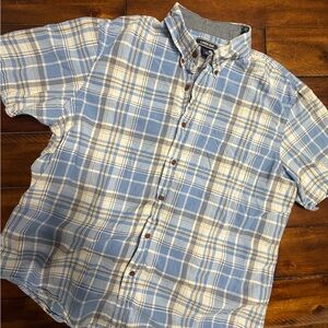 Lands' End Light Blue and White Plaid Casual Shirt